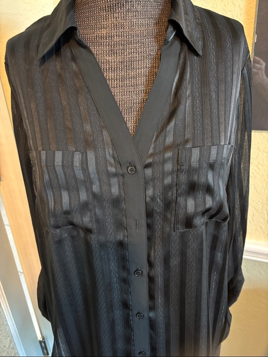 WHBM Sheer Black Striped Button-Up Blouse size 10 - Picture 2 of 9